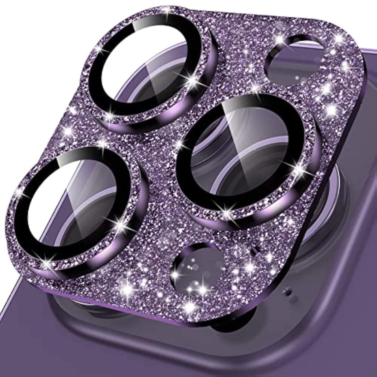 For Iphone 14 Pro/Iphone 14 Pro Max Camera Lens Protector, [4Th Gen New Bling Design] Glitter Shiny Diamond Metal Ring Tempered Glass Back Camera Screen Protector Lens Cover (Purple)