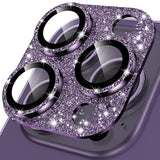 For Iphone 14 Pro/Iphone 14 Pro Max Camera Lens Protector, [4Th Gen New Bling Design] Glitter Shiny Diamond Metal Ring Tempered Glass Back Camera Screen Protector Lens Cover (Purple)