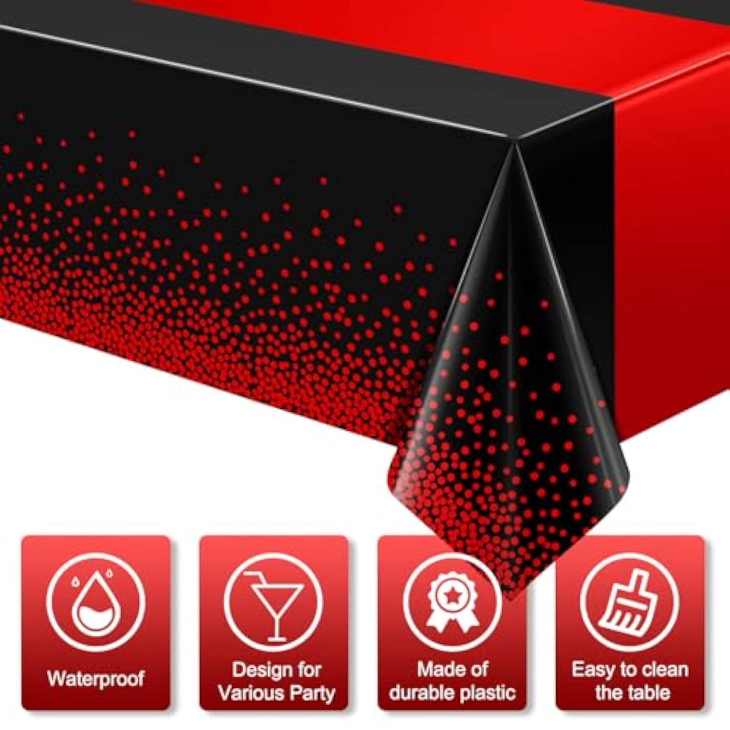 3-Pack Black Red Tablecloths 54x108 Inch Disposable Party Table Covers