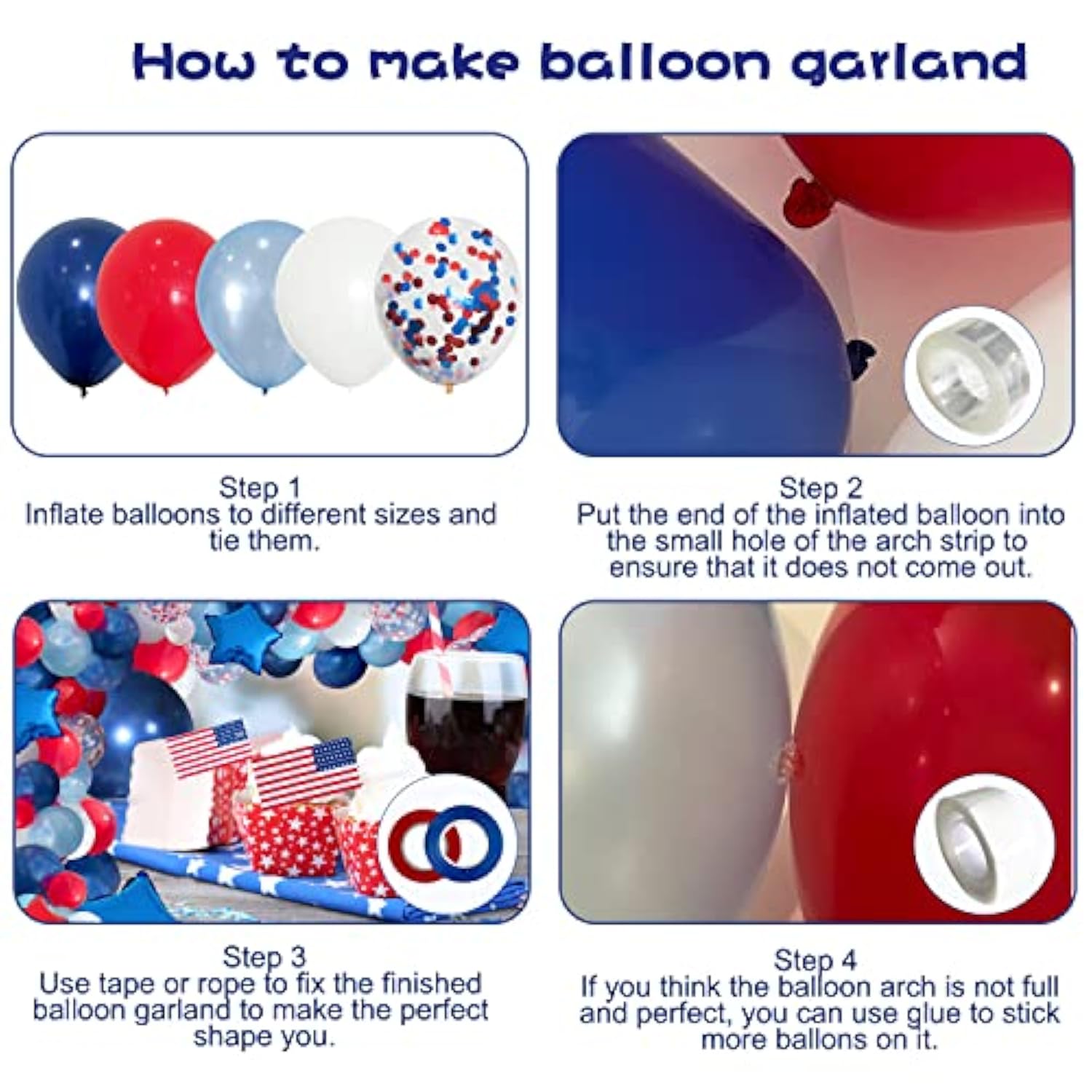 142PCS Red White Blue Balloon Garland Kit