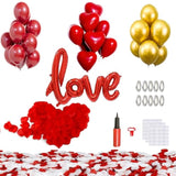 66Pcs I Love You Balloons And Heart Balloons Kit & 2000 Pcs Rose Petals 42" Love Balloon, Gold Balloons, Romantic Decoration Kit Double-Layer For Valentine Day, Wedding, Anniversary, Birthday Parties