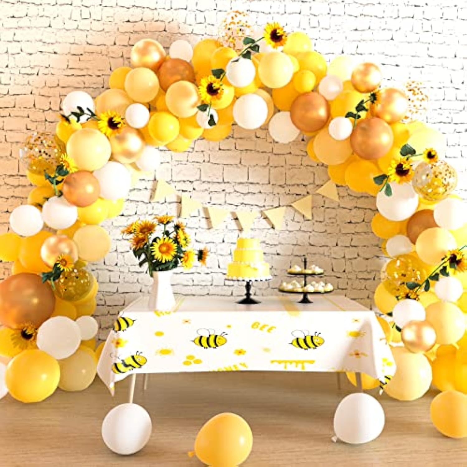 118 Pack Balloon Garland Arch Kit - 18, 12, 10, 5 Inch Yellow, Gold, White Balloons With Sunflower Vine - Baby Shower Decorations For Girl, Boy, Bee Birthday, Wedding, Party Supplies