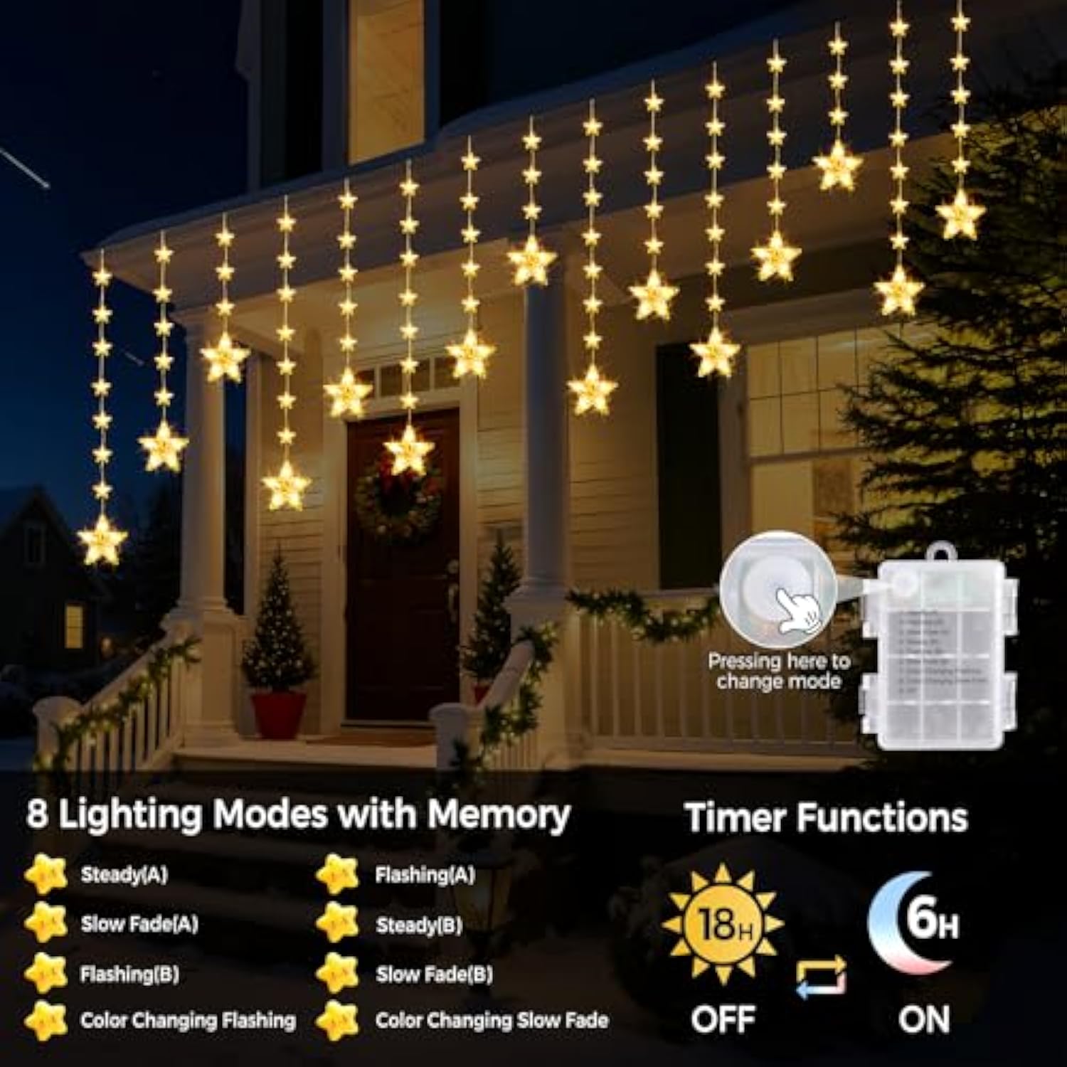 32 Stars Christmas Window Lights, Ip65 Waterproof 52 Leds Twinkle Star Fairy String Lights With 8 Modes Timer, Warm Whit