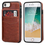 Premium Leather Wallet Case with Kickstand for iPhone 7/8, Brown