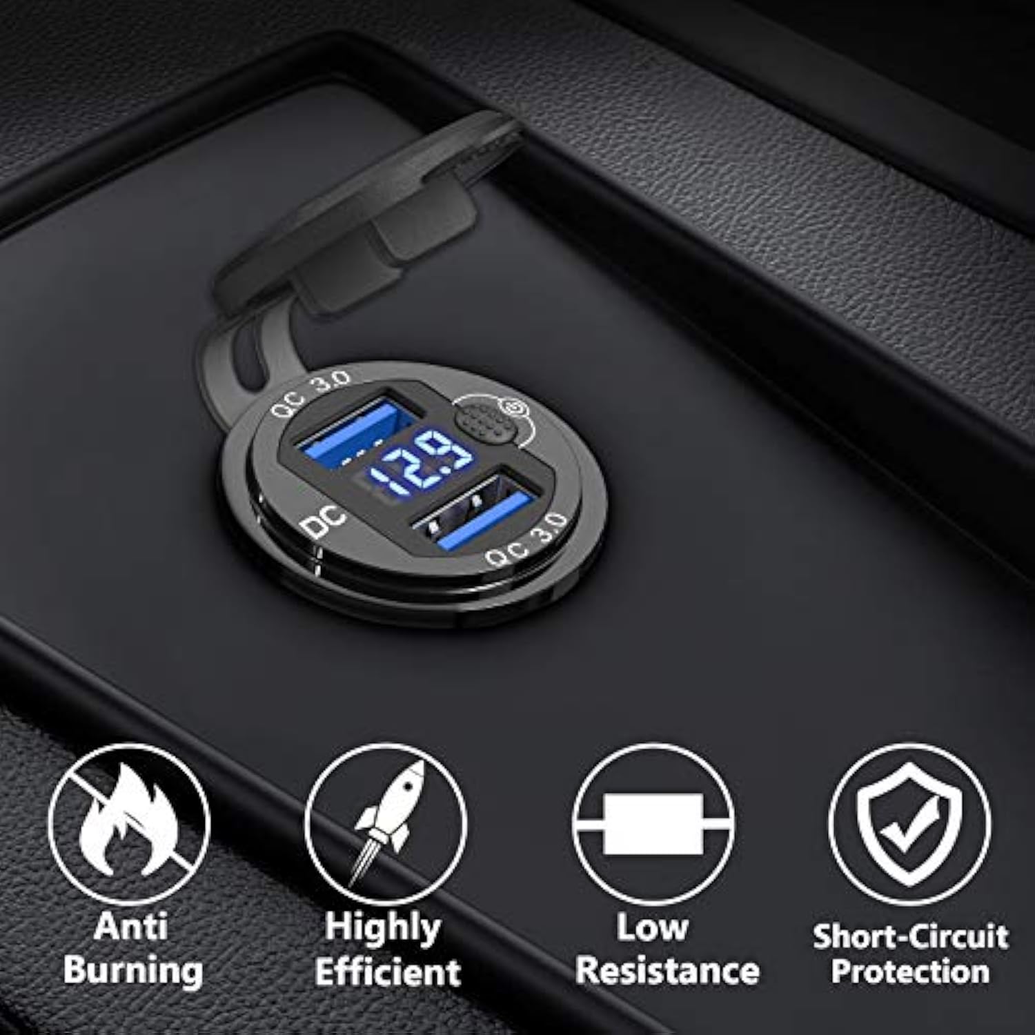 [Metal Shell] 12V Usb Outlet Dual Qc 3.0: Aluminum Socket 12 Volt Motorcycle Usb Outlet With Led Voltmeter Button Switch Waterproof 12 V Car Charger For Boat Marine Moto Rv Golf Cart