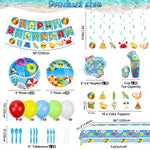 Beach Ball Birthday Party Supplies - Pool Party Decorations Set Includes Happy Birthday Banner, Hanging Swirl, Plates, Cups, Napkins, Tableware, Tablecloth, Balloons - Serves 20