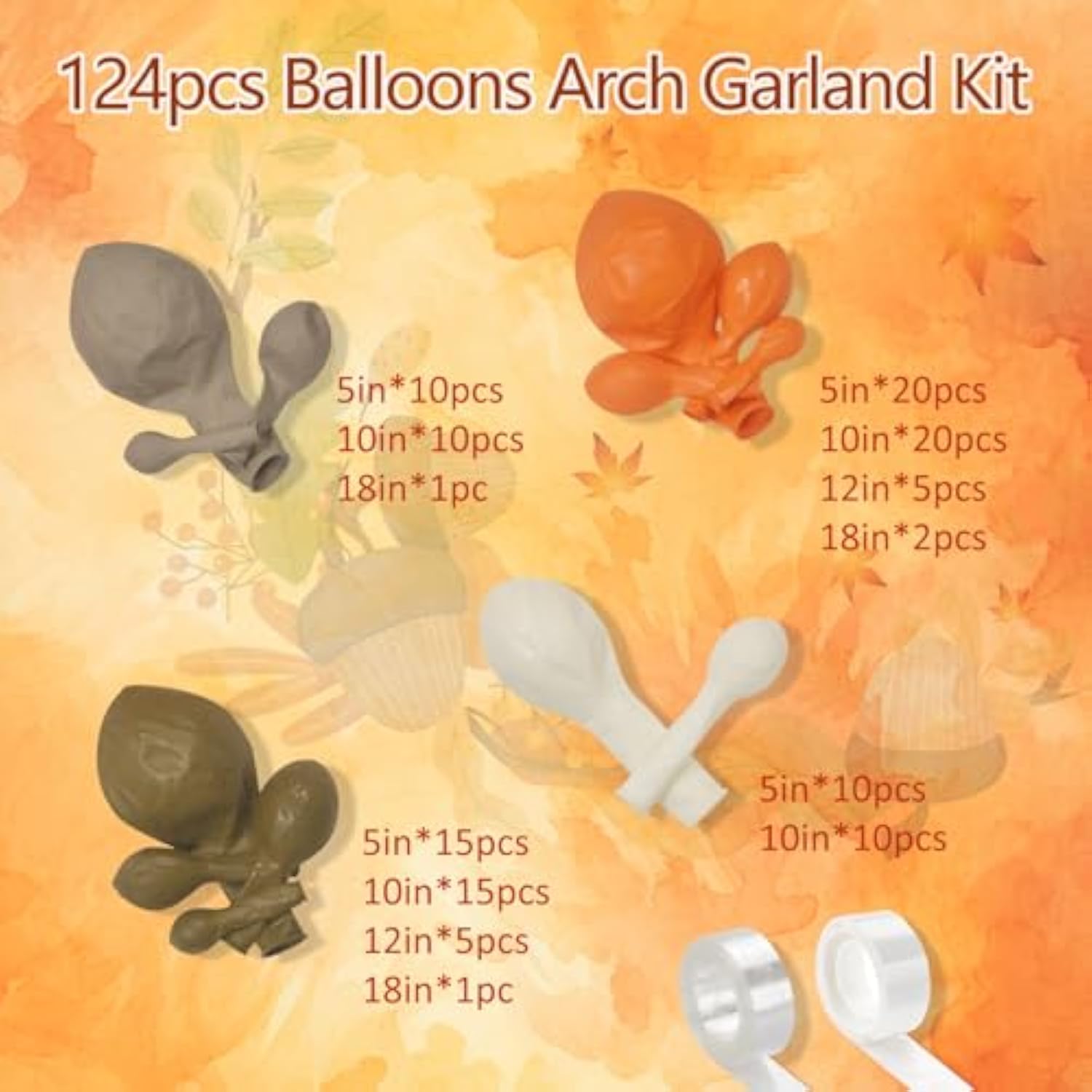 Fall Balloon Garland Arch Kit 124Pcs Orange Sand White Balloons Thanksgiving Party