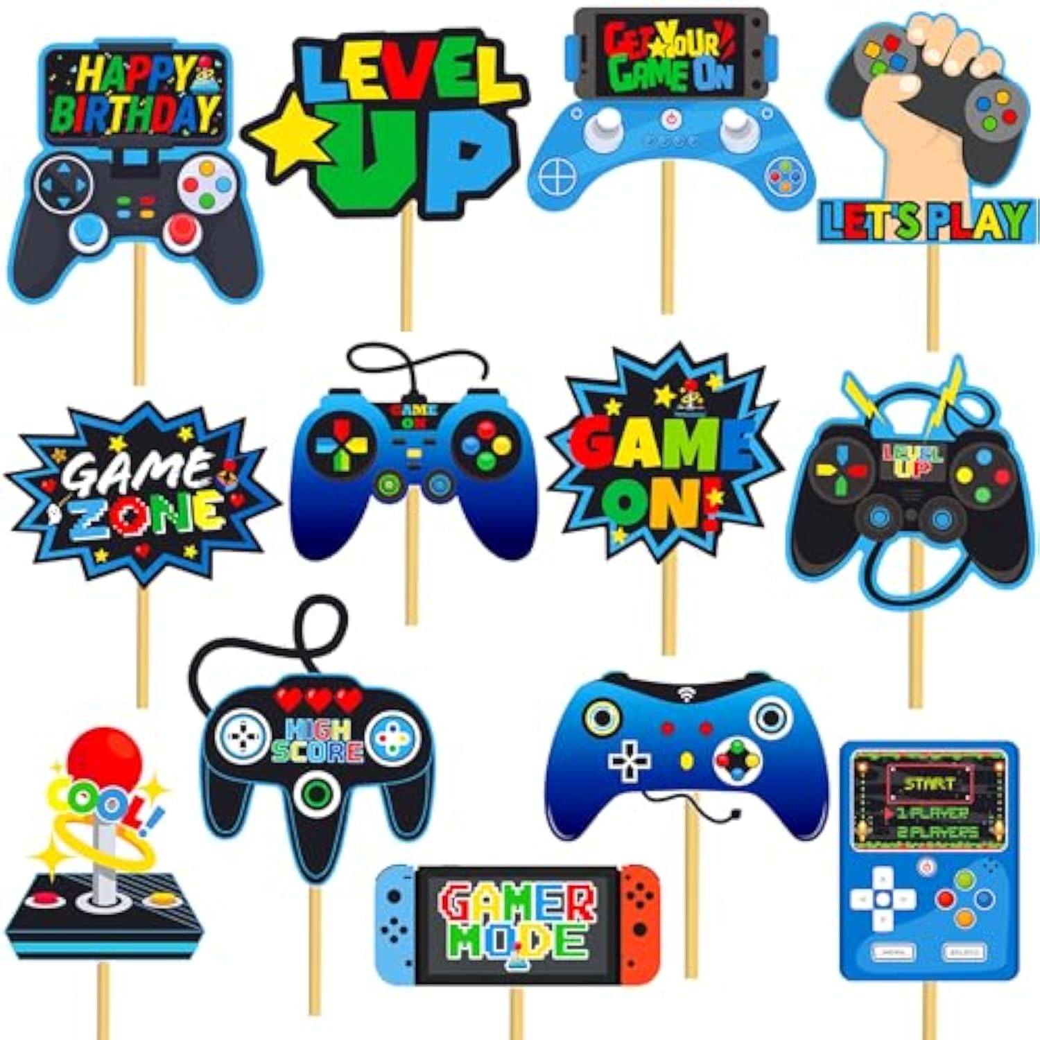 Video Game Centerpiece Sticks 26Pcs Gamer Birthday Party Decorations Video Game Table Topper Centerpieces Gaming Centerpieces For Tables Game Theme Level Up Baby Shower Supplies