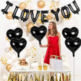 16 Inch Black I Love You Letter Balloons,18 Inch Heart Balloons Valentines Day Balloon, Love Foil Balloon Banner For Valentines Wedding Engagement Galentines Day Bridal Shower Decor