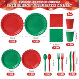 350 Pcs Green And Red Disposable Party Supplies – Paper Plates And Napkins Dishware Set (Serve 50) | Scalloped Plates, Cups, Spoons, Forks, Knives | Christmas, Holiday Parties