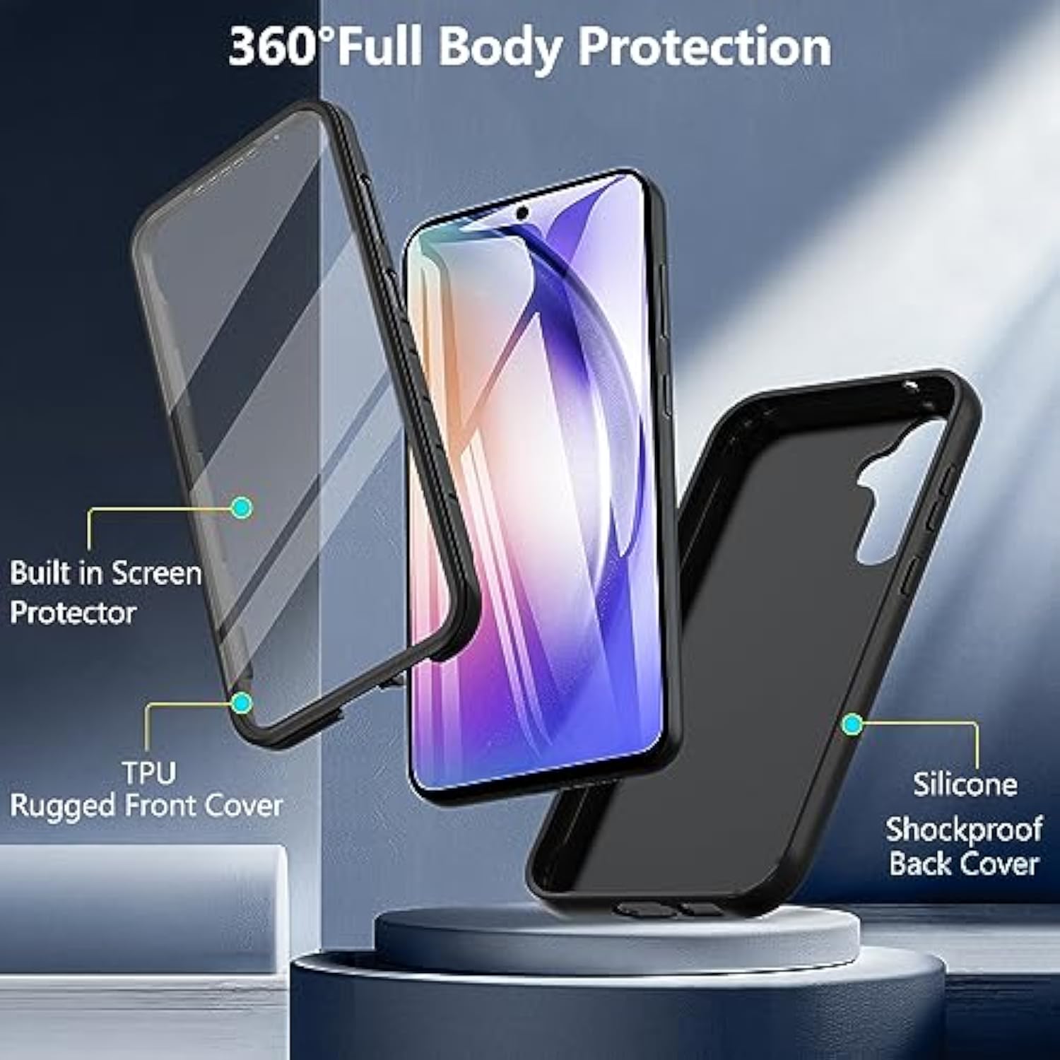 S23 Fe Phone Case, For Samsung Galaxy S23 Fe Case With Built-In Screen Protector,Dual Layer Military-Grade Protection Full Body Silicone Cover Slim Anti-Slip Galaxy S23 Fe Phone Case 5G,Black