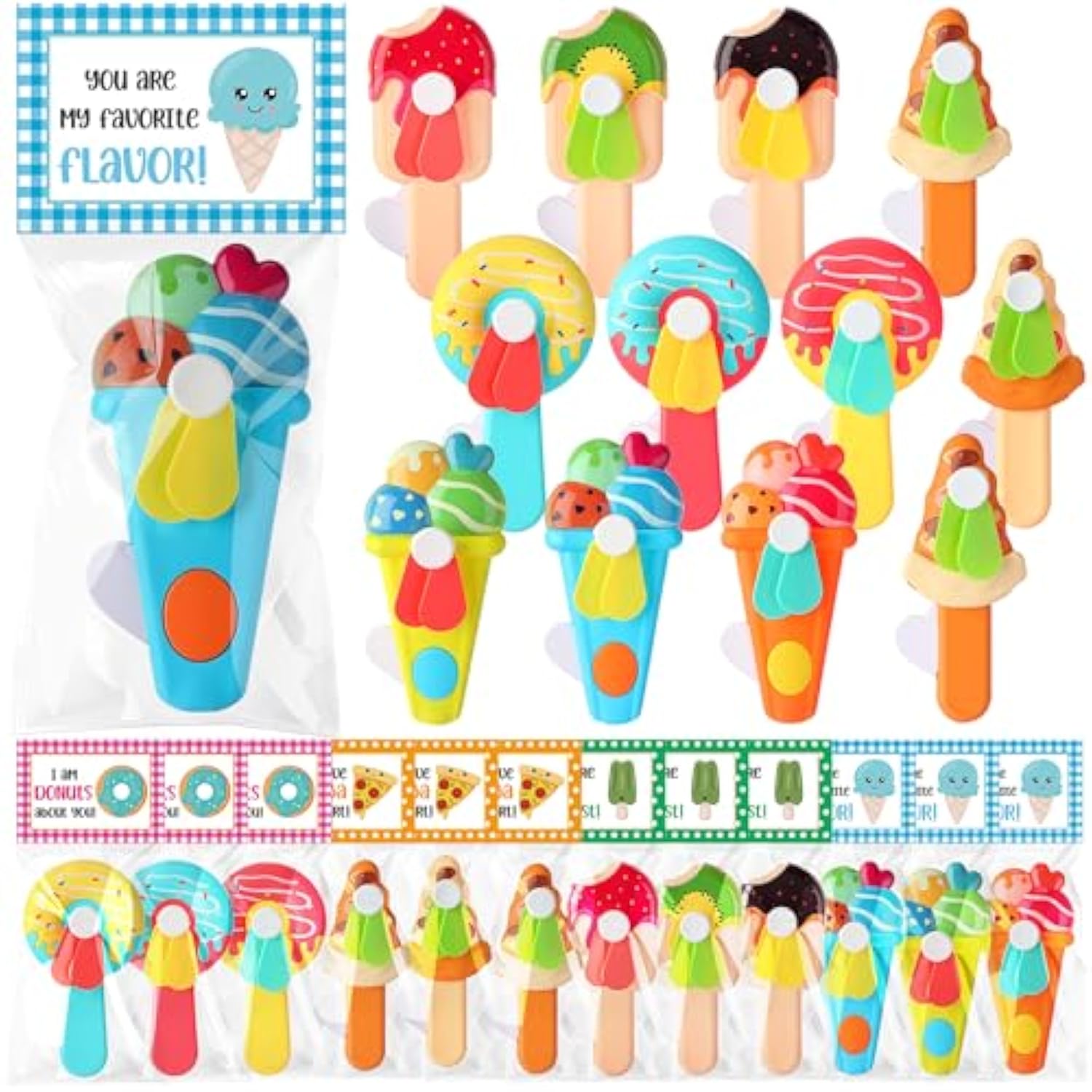 24 Pack Mini Portable Fans With Cards Gifts Cute Animal Fruit Ice Cream Handheld Press Cooling Fans For Summer Birthday Party End Of The Year Pool Outdoor Activity Prize Exchange(Ice Cream)