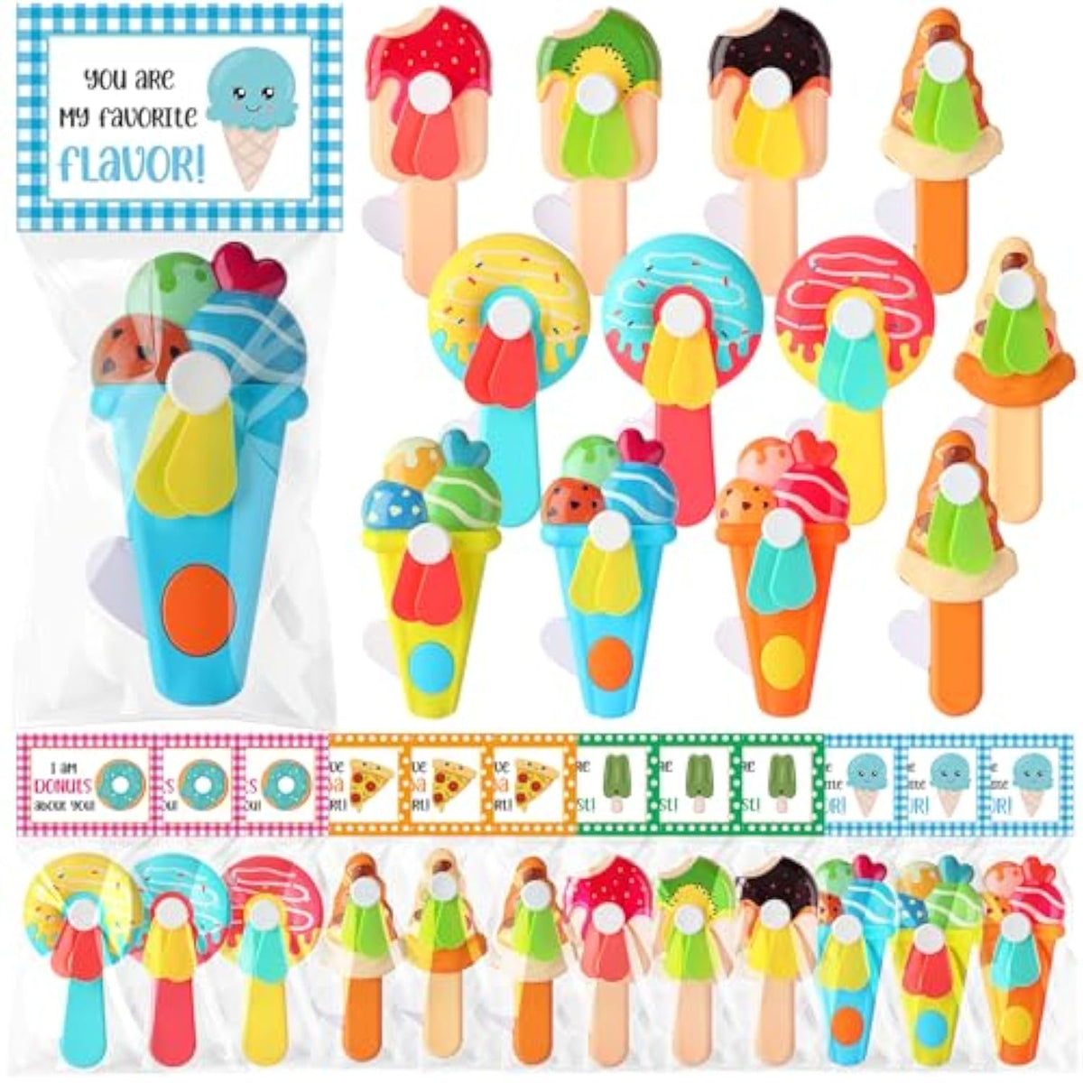 24 Pack Mini Portable Fans With Cards Gifts Cute Animal Fruit Ice Cream Handheld Press Cooling Fans For Summer Birthday Party End Of The Year Pool Outdoor Activity Prize Exchange(Ice Cream)