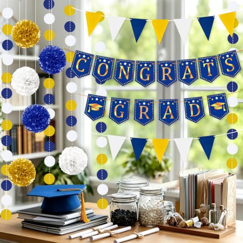 Blue and Gold Graduation Decorations 2026 Set, Congrats Grad Banner
