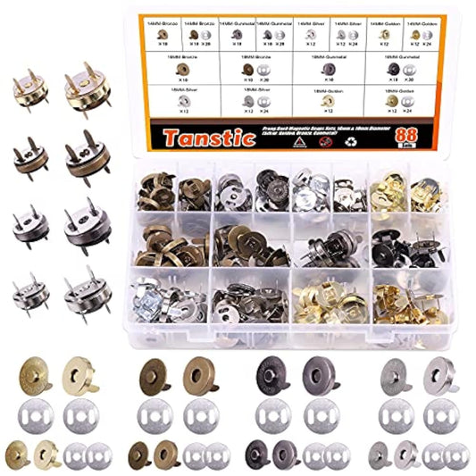 88 Sets 14Mm And 18Mm 4 Color Magnetic Button Clasps Snaps Fastener Cl