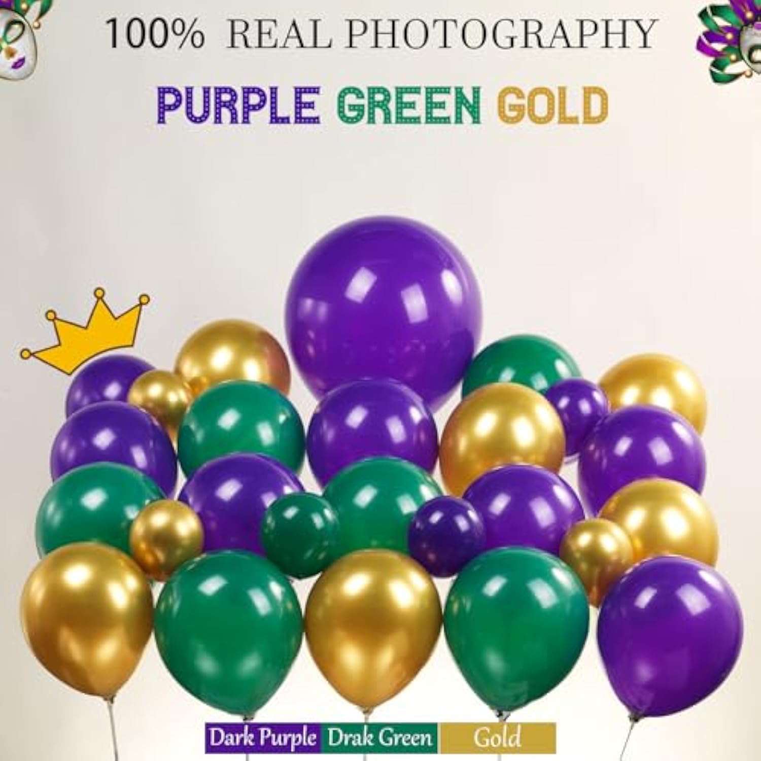 Mardi Gras Purple Green Gold Balloon Garland Arch Kit 106 Pcs With Large Mylar Star Crown Mardi Mask Balloons For 2025 Christmas Birthday Masquerade Fat Tuesdaytheme Decorations