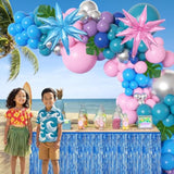 157Pcs Pink Blue Balloon Arch Garland Kit With Table Skirt Purple Metallic Silver Foil Star Balloons Palm Leave For Kids Birthday Hawaii Tropical Baby Shower Cartoon Party Decorations Supplies