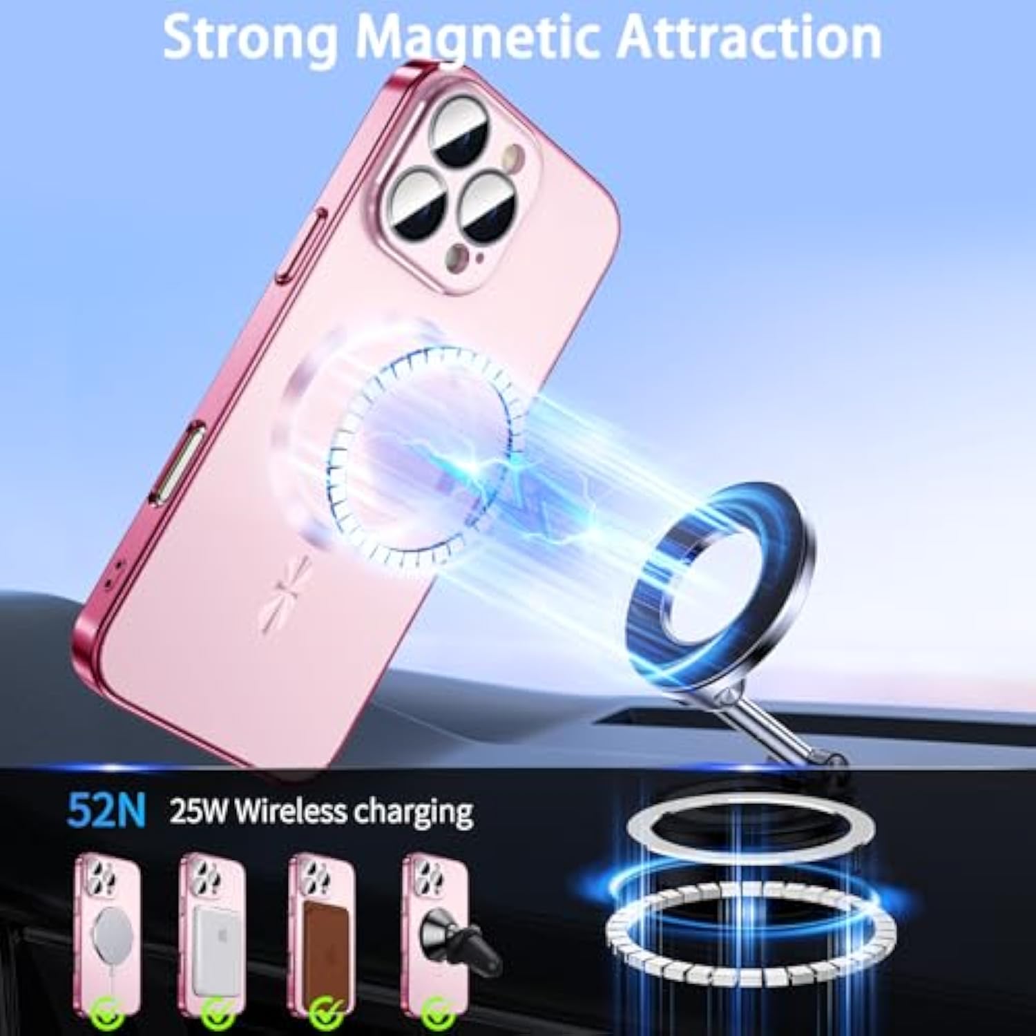 Magnetic For Iphone 16 Pro Max Case With Privacy Screen Protector & Camera Protection, Metal Glossy Luxury Color Phone Case For Iphone 16 Pro Max Girl Women, No Fading-Titanium Pink