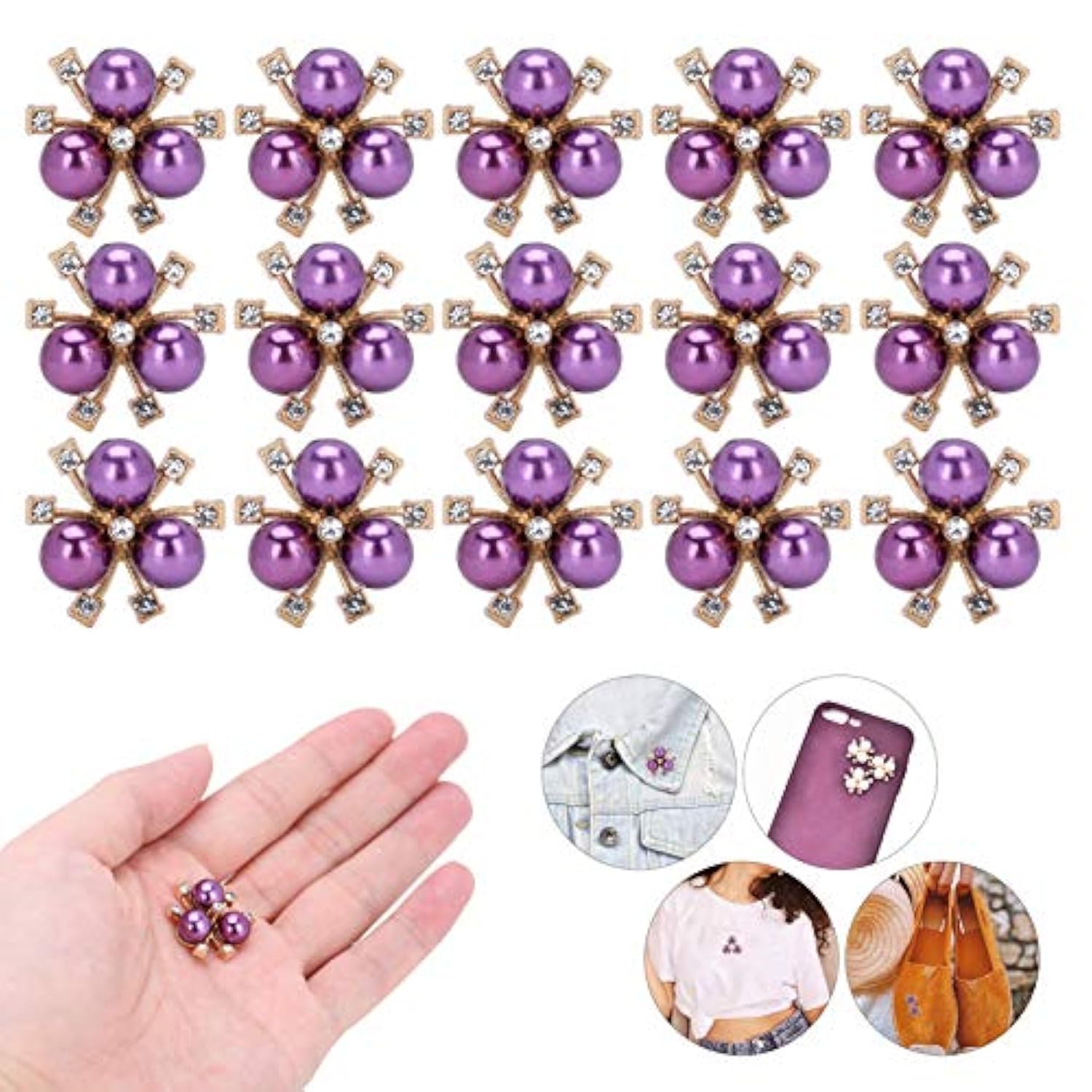 20Pcs Rhinestone Pearl Embellishments Pearl Flower Buttons Brooch Colo