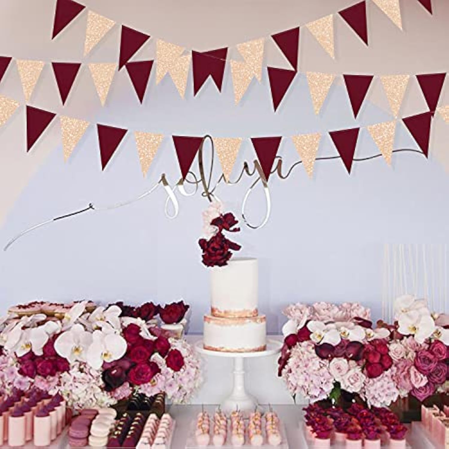 30 Ft Burgundy Party Decorations Champagne Gold Burgundy Triangle Bann