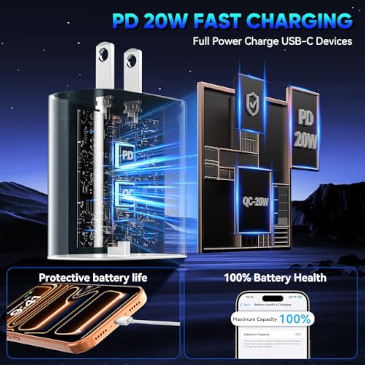 20W iPhone 15 Pro Fast Charger with 10ft USB C Cable for iPhone, iPad, Galaxy