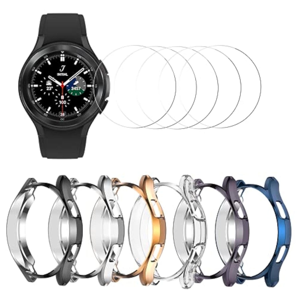 [6+6] Pack For Samsung Galaxy Watch 4 Classic 46Mm Case With Screen Protector, Soft Tpu Cover Protective Bumper Shell + Tempered Glass Screen Protector Film For Galaxy Watch 4 Classic 46Mm