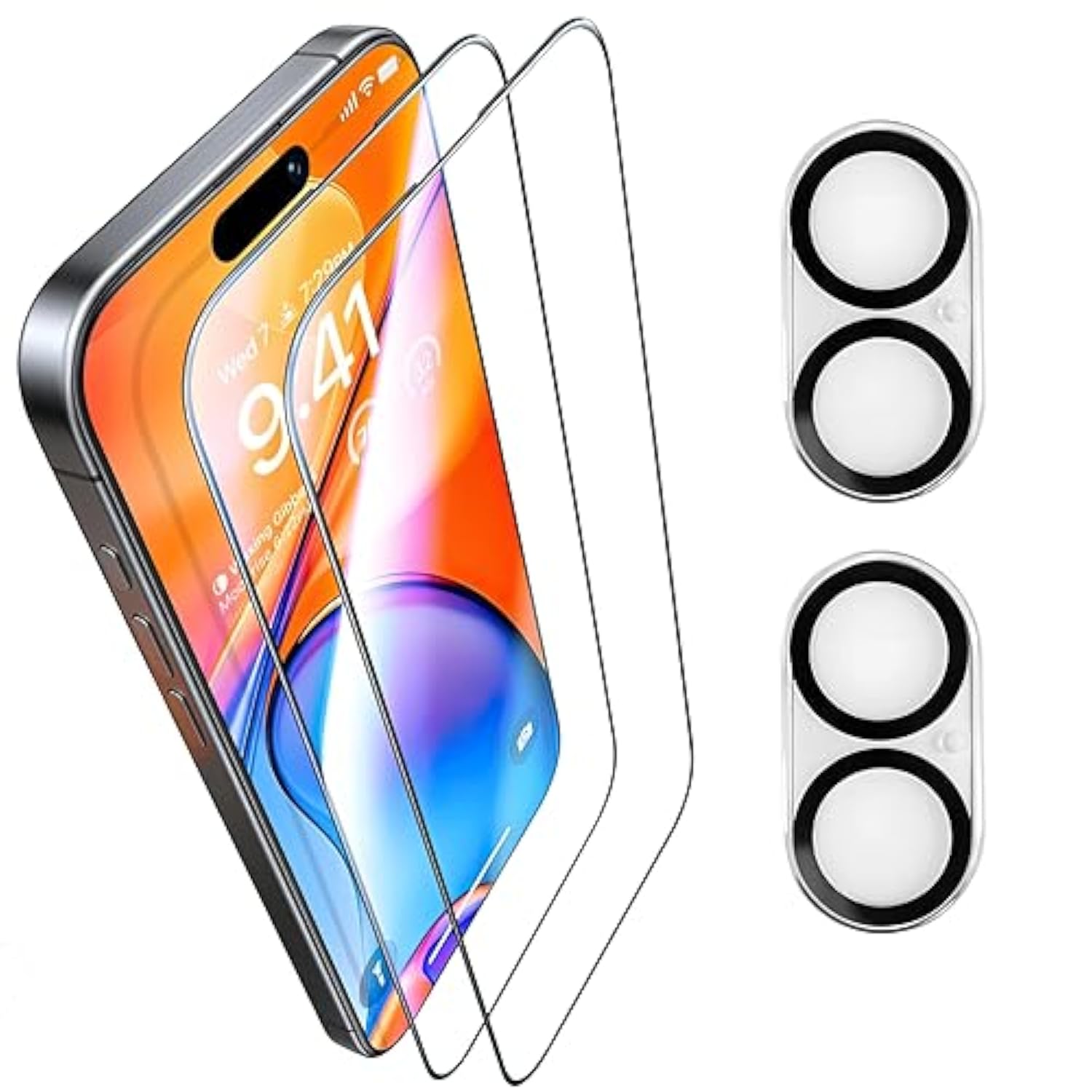 2 Pack Full 9H+ Military Grade Glass Screen Protector For Iphone 16 + 2 Pack Camera Lens Protector With Easy Installation Frame Case Friendly Shatterproof Tempered Glass 9H+ Hardness Hd Clear Anti-Scratch Glass Full Edge Coverage (6.1) Iphone 16