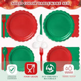 350 Pcs Green And Red Disposable Party Supplies – Paper Plates And Napkins Dishware Set (Serve 50) | Scalloped Plates, Cups, Spoons, Forks, Knives | Christmas, Holiday Parties