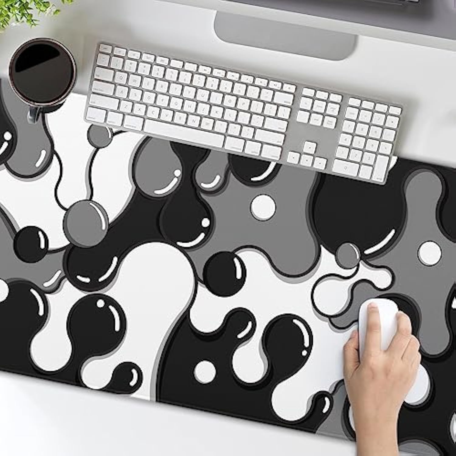 Black White Grey Mouse Pad Xl Anime Cool Geometric Japanese Extended Desk Mat 80X30Cm Nonslip Rubber Base Stitched Edge Large Mousepad For Desk Gaming Laptop Desktop,31.5×11.8 Inch