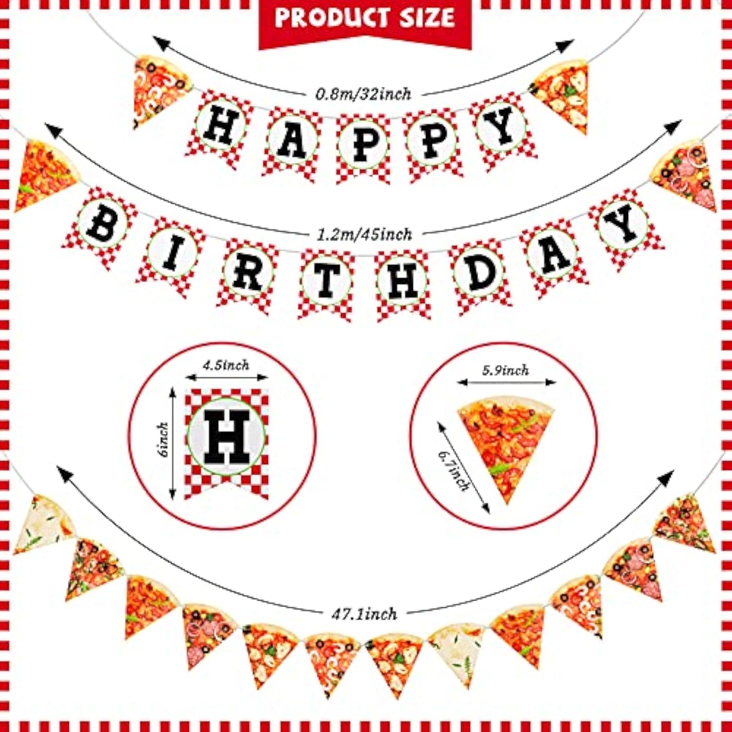 Pizza Photo Pennant Banner 3 Pieces Pizza Happy Birthday Banner Pizza