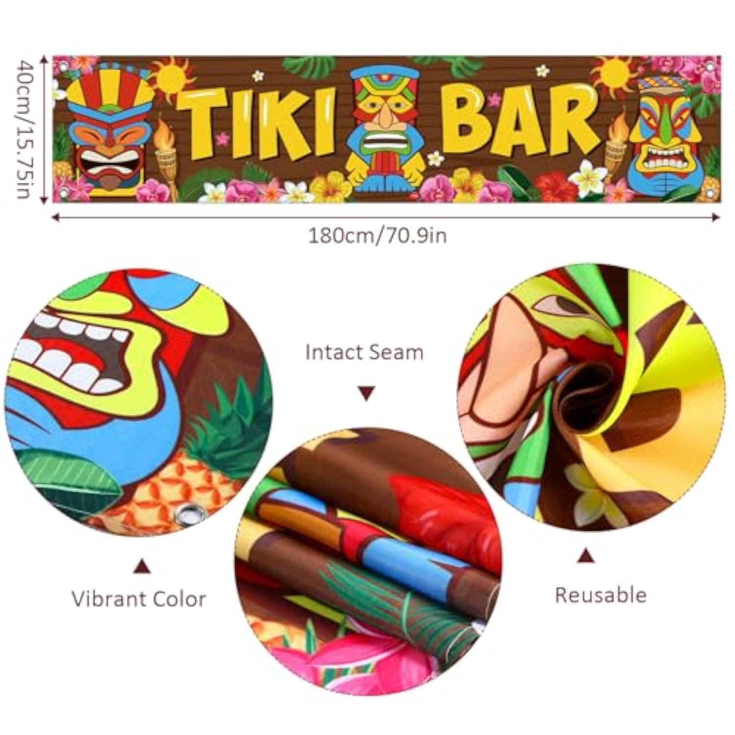 Hawaiian Luau Tiki Bar Banner - Tropical Aloha Scene Setter (15.7x72 Inch)