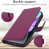 Genuine Leather Wallet Case for iPhone 14/13, 4 Card Slots, Rose Purple