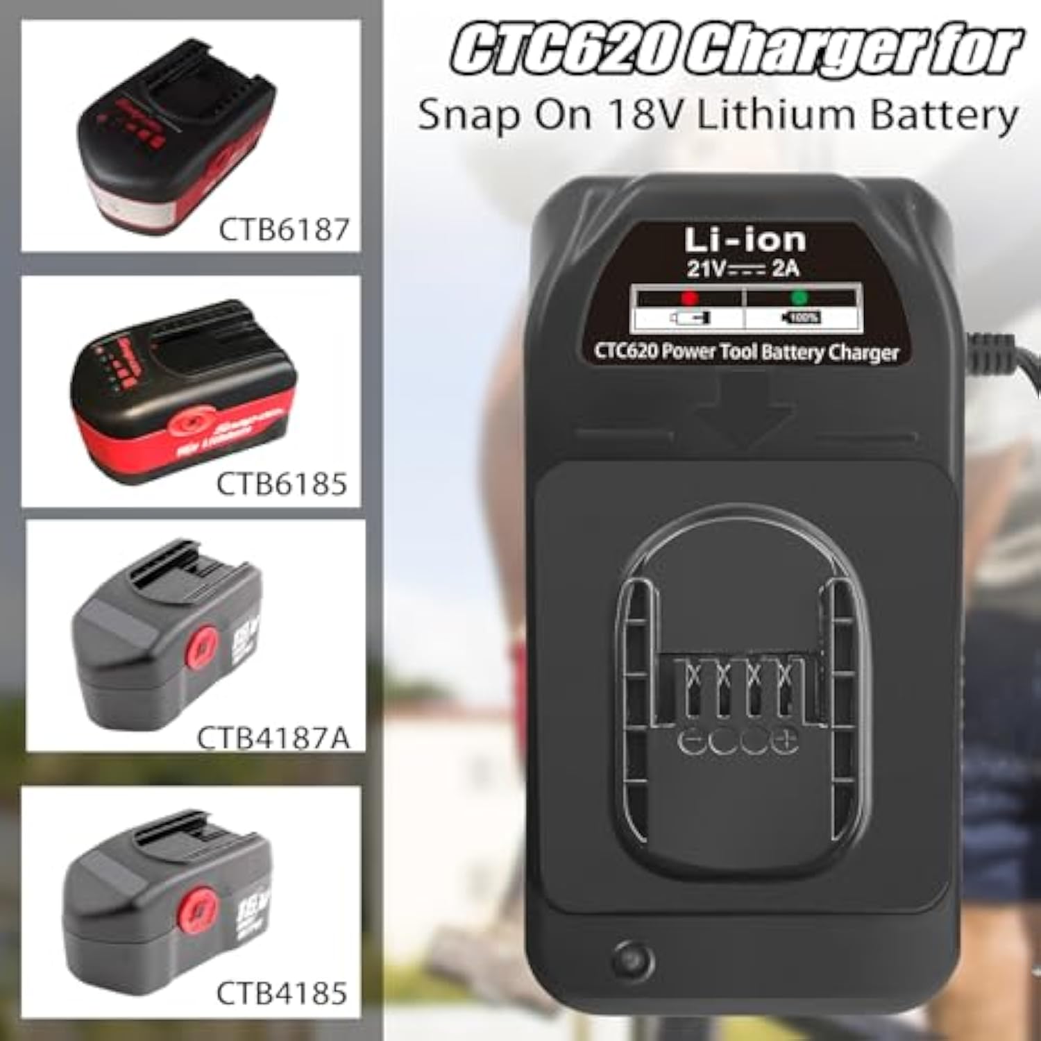 Replace Charger For Snap On 18V Battery Ctb6187 Ctb6185 Ctb4187 Ctb4185 Series Tool Battery?Not Fit For Nicad