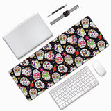 Laptop Mouse Pad Mexican Floral Sugar Skulls Desk Mat With Stitched Edges 31.5X 11.8 Inch Non-Slip Large Keyboard Rubber Writing Table Mat For Office Home