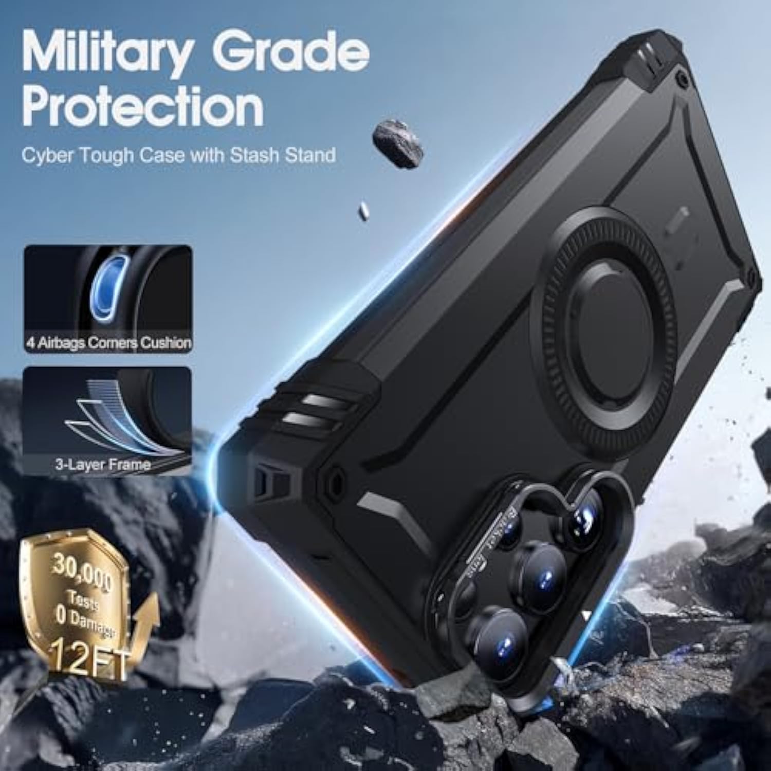 For Samsung Galaxy S25 Ultra Case With Stand [Built-In Camera Kickstand] Militaty Grade Drop Protection Rugged Case Compatible With Magsafe Accessories For Galaxy S25 Ultra Phone Case, Black