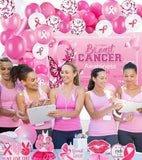 Breast Cancer Awareness Party Decorations Pink Ribbon Balloon Garland Arch Set with Breast Cancer Awareness Backdrop Banner for October Breast Cancer Prevention Survivor Charity Activities Decorations