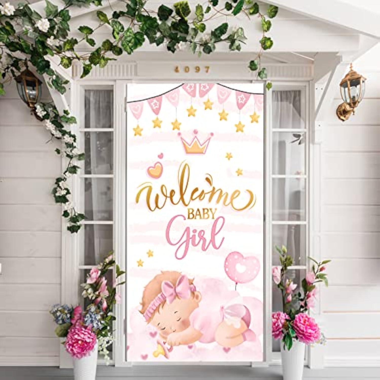 Welcome Baby Girl Door Banner for Shower, Gender Reveal & Birthday Photo Decor