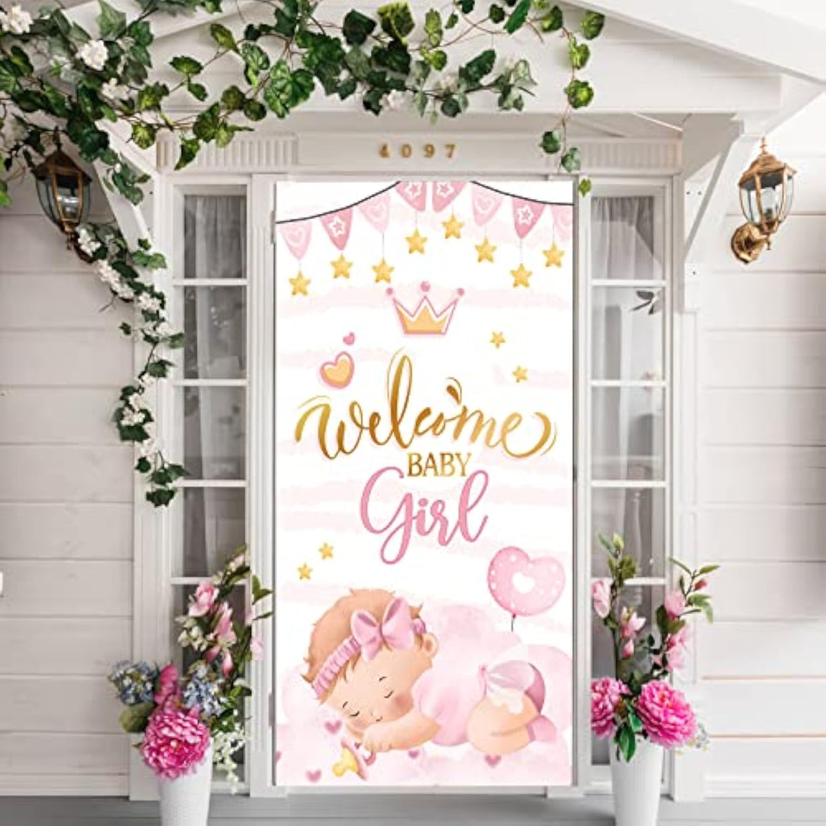Welcome Baby Girl Door Banner for Shower, Gender Reveal & Birthday Photo Decor