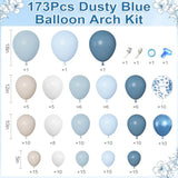 173Pcs Dusty Blue Balloon Arch Garland Kit, Baby Light Dusty Blue White Sand Metallic Blue Confetti Balloons For Boy Baby Shower Gender Reveal Wedding Birthday Party Decorations Supplies