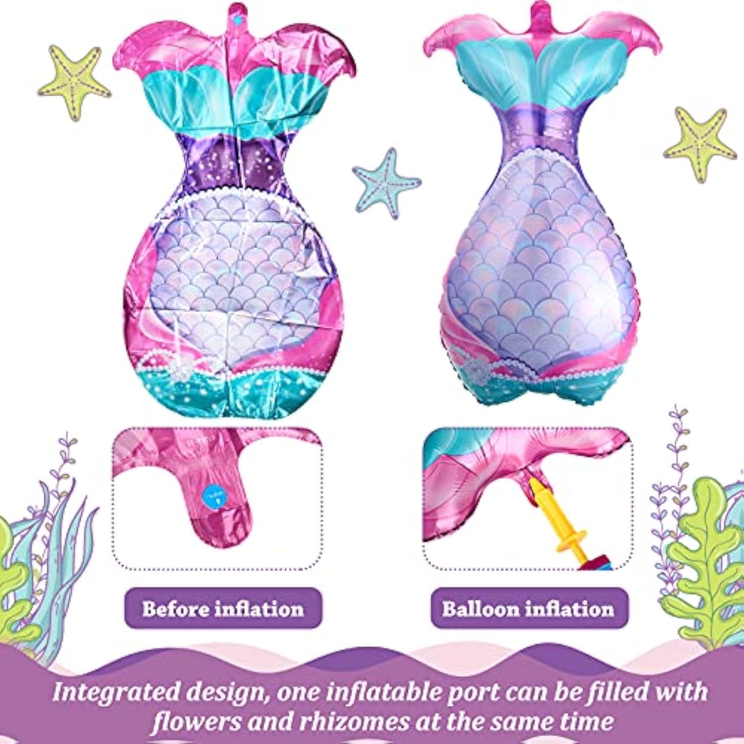 18 Piece Mermaid And Sea Shell Balloons Set, Tail Foil Party Balloons For Mermaid Ocean Theme Under The Sea Baby Shower Birthday Party Decorations