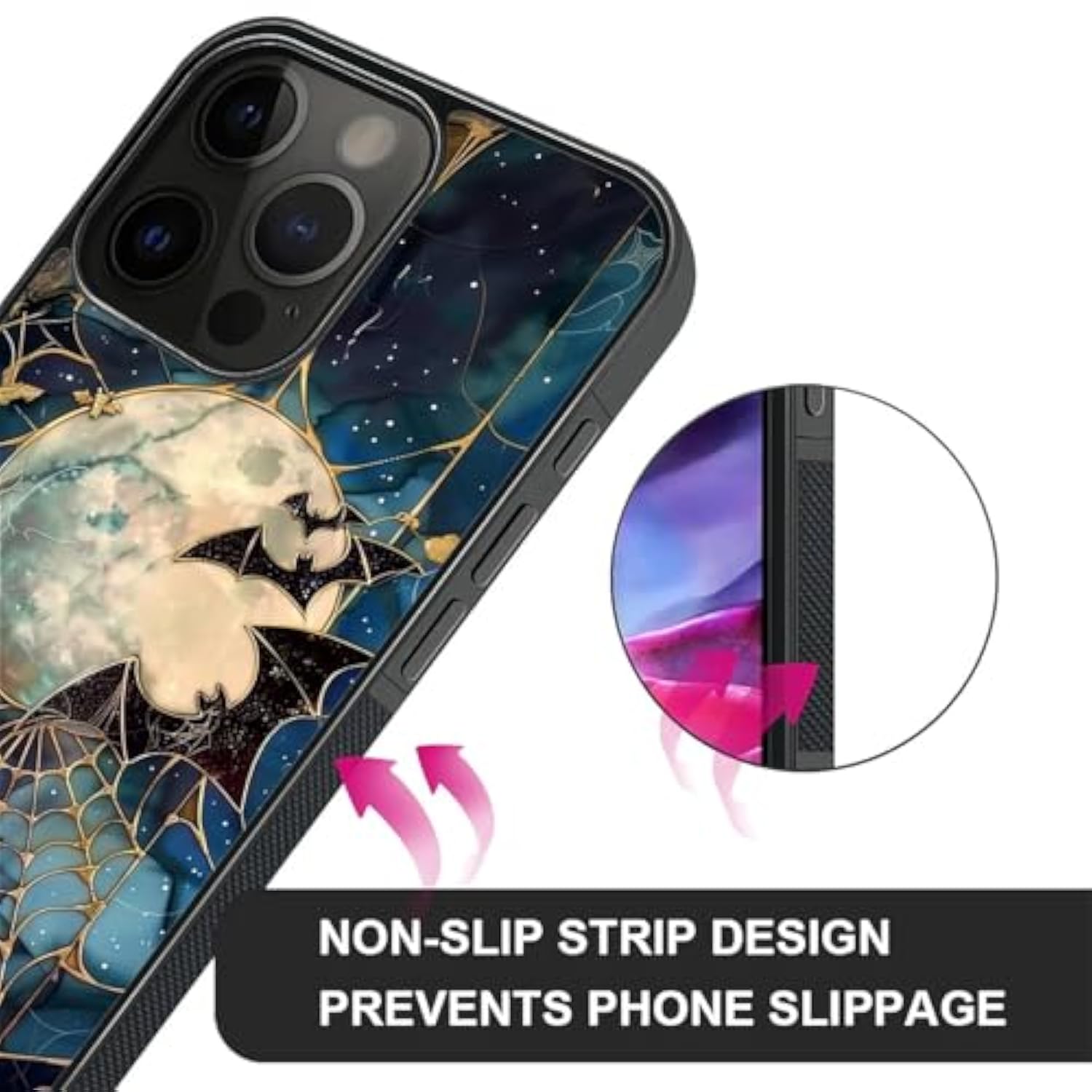 Compatible With Iphone 16 Pro Case,Stained Glass Bats Spooky Moon For Men Woman,Soft Silicone Shock-Proof And Skid-Proof For Protective Case For Iphone 16 Pro