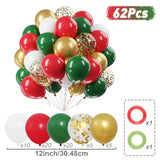 Christmas Red Green Gold Balloons Set, 60Pcs 12 Inch Red Green White Metallic Gold Confetti Latex Balloon Kit For Christmas Grinch Birthday Party Decorations