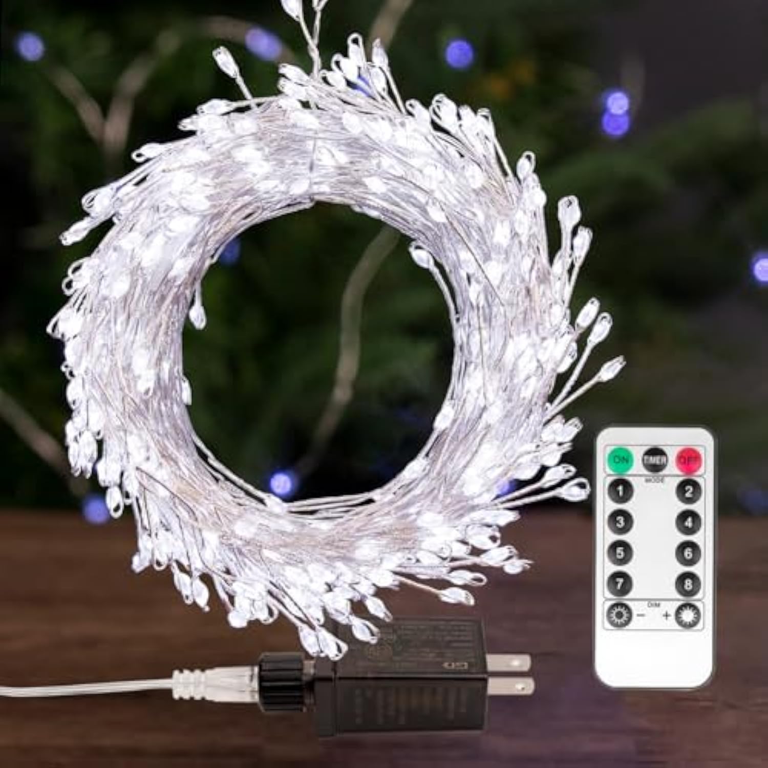 Fairy Lights Plug In, 50 Feet 500Led Cool White Silver Wire Firecracker Firefly Lights With Remote, Waterproof Copper Wi