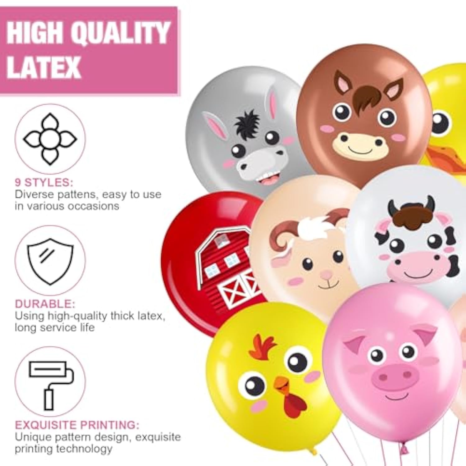 45 Pcs Farm Animal Balloons 12 Inch Pig Cow Sheep Latex Balloons Animal Farmhouse Party Decoration For Kids Birthday Party Baby Shower Indoor Outdoor Decor