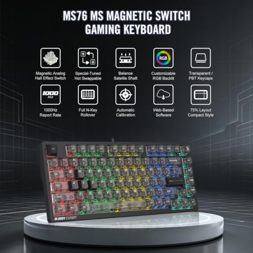 Ms76 Hall Effect Magnetic Gaming Keyboard Rapid Trigger Analog Control 82 Key Rgb Wired Stellar Black