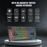Ms76 Hall Effect Magnetic Gaming Keyboard Rapid Trigger Analog Control 82 Key Rgb Wired Stellar Black