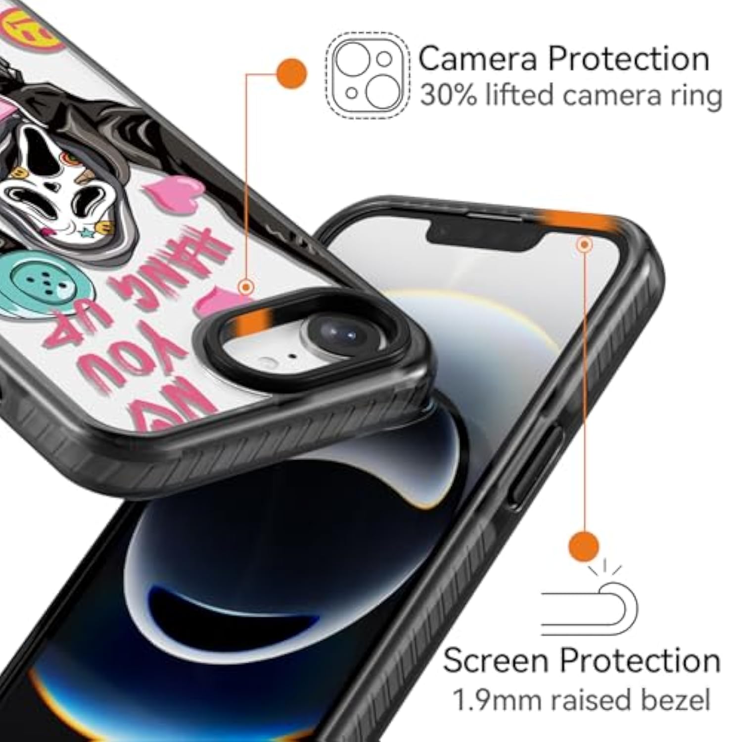 Compatible For 16E Case Cute - Durable Shockproof 6.6 Ft Drop Impact Phone Case - Black Funny Scream Skeleton Halloween Horror Design For 16 Se 4 6.1"