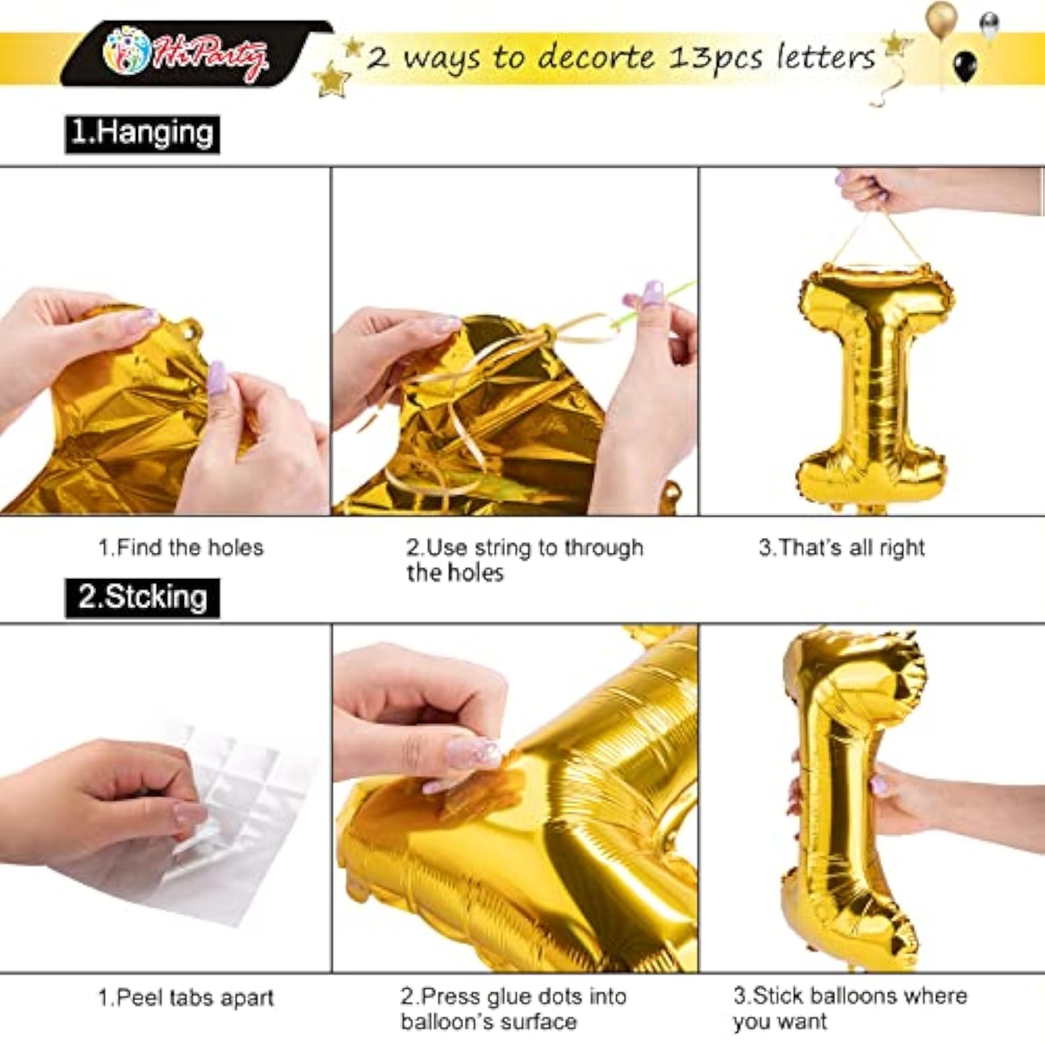 Gold Happy Birthday Balloon Banner with Star Balloons