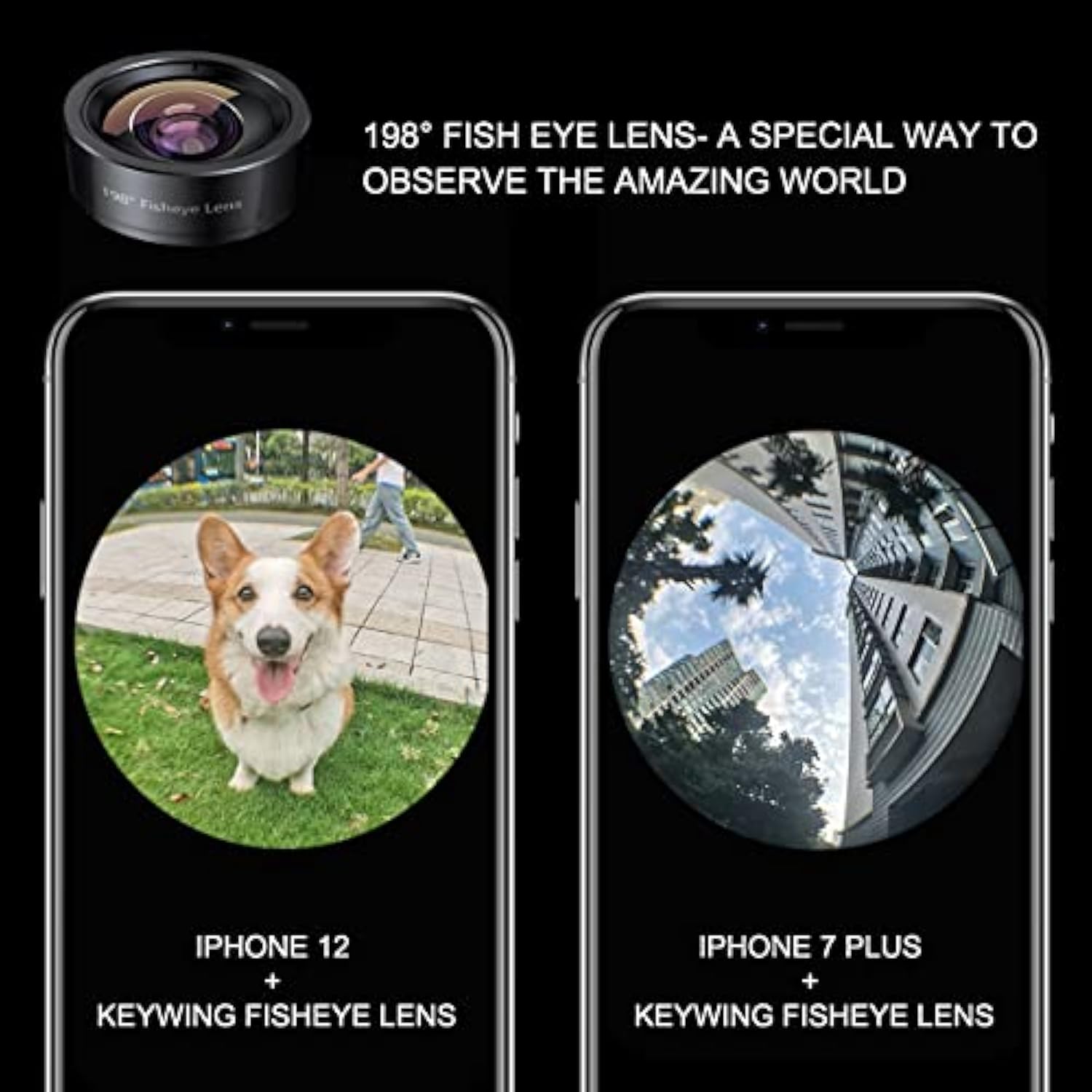 198° Fisheye Phone Camera Lens Kit for iPhone 7-13 Pro Max & Samsung Black