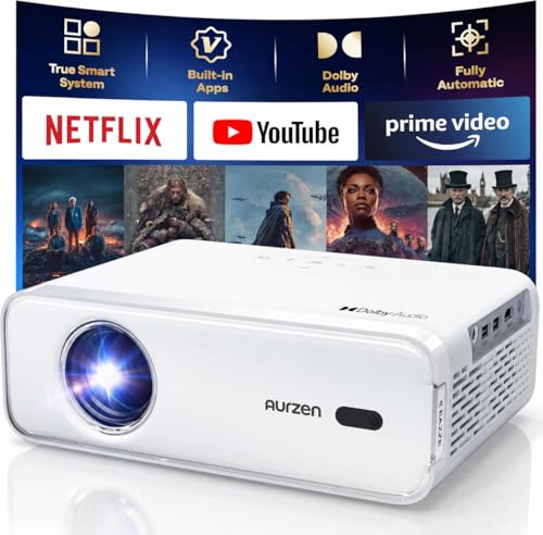 Eazze D1 Smart Projector With Wifi And Bluetooth, Officially-Licensed App, Auto Focus/Keystone, Doiby Audio 16W Speakers, Native 1080P, Hdr10, 4K Support, Portable Mini Outdoor Movie Projector